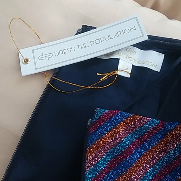 Dress the Population Rosalie Metallic Striped Strapless Dress Size Small NWT - Picture 9 of 16